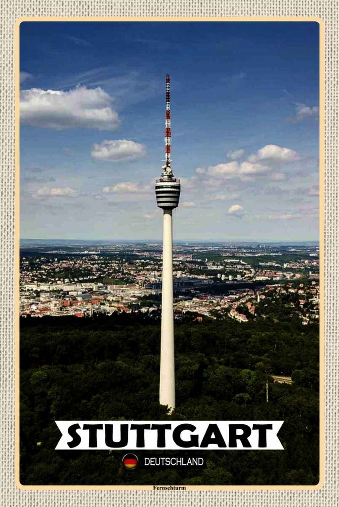 Holzschild 30x20 cm Stuttgart Fernsehturm Stadt Bildmotiv Reisemotiv Abenteuer Reisen