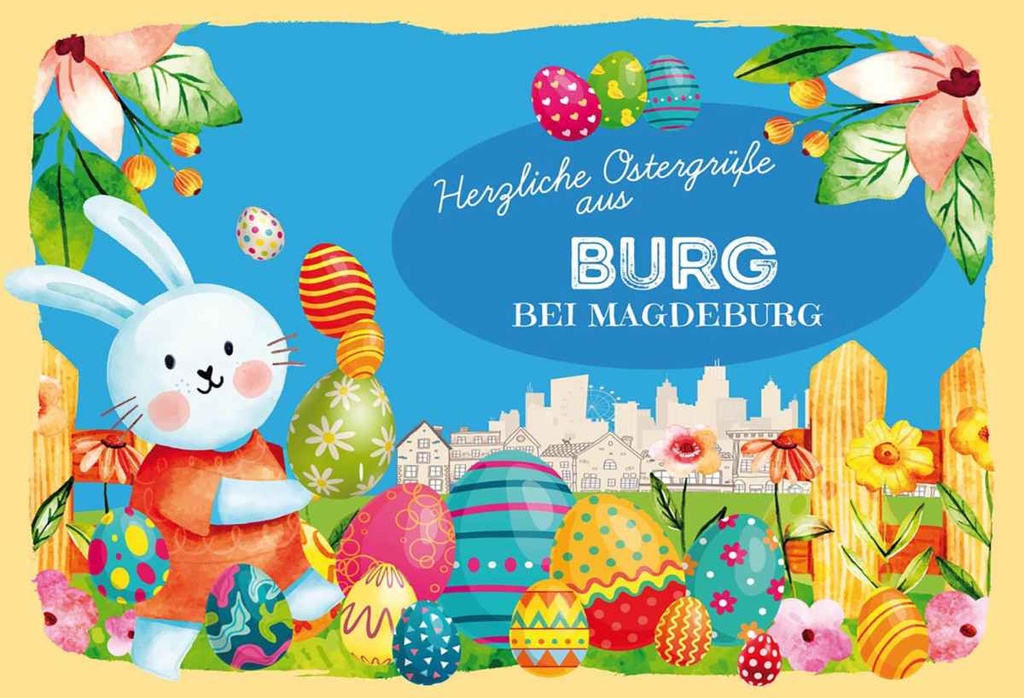 Holzschild 20x30 cm Ostergrüße BURG bei MAGDEBURG Ostern