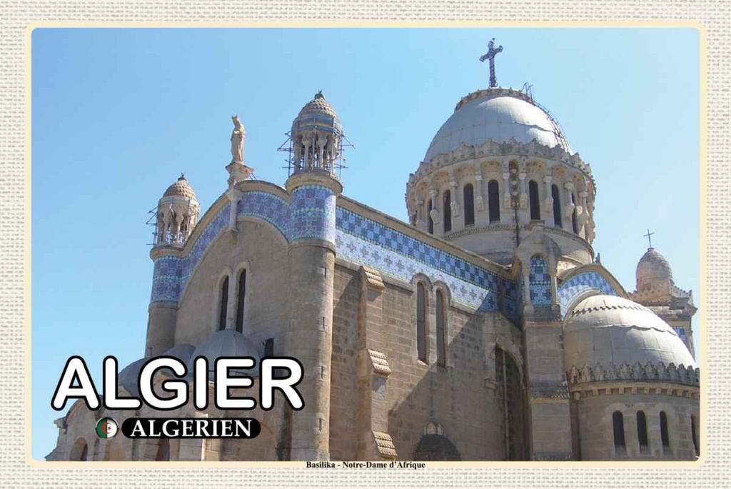 Holzschild 20x30 cm Algier Algerien Basilika Notre-Dame Bildmotiv Reisemotiv Abenteuer Reisen