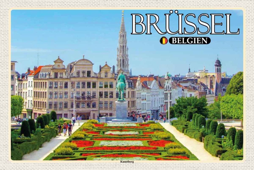 Holzschild 20x30 cm Brüssel Belgien Kunstberg Bildmotiv Reisemotiv Straße Stadt