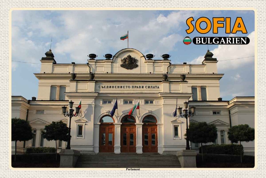Holzschild 20x30 cm Sofia Bulgarien Parlament Bildmotiv Reisemotiv Straße Stadt