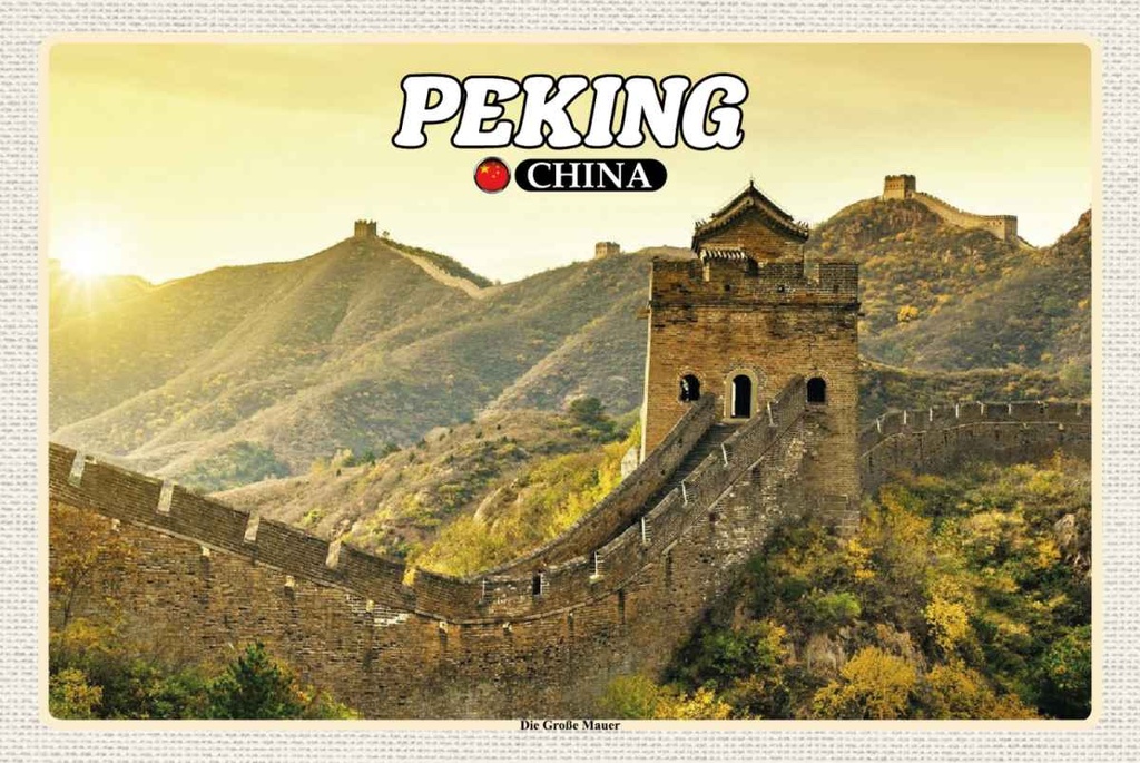 Holzschild 20x30 cm Peking China Die Große Mauer Bildmotiv Reisemotiv Straße Stadt