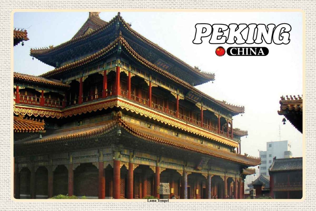 Holzschild 20x30 cm Peking China Lama Tempel Bildmotiv Reisemotiv Straße Stadt