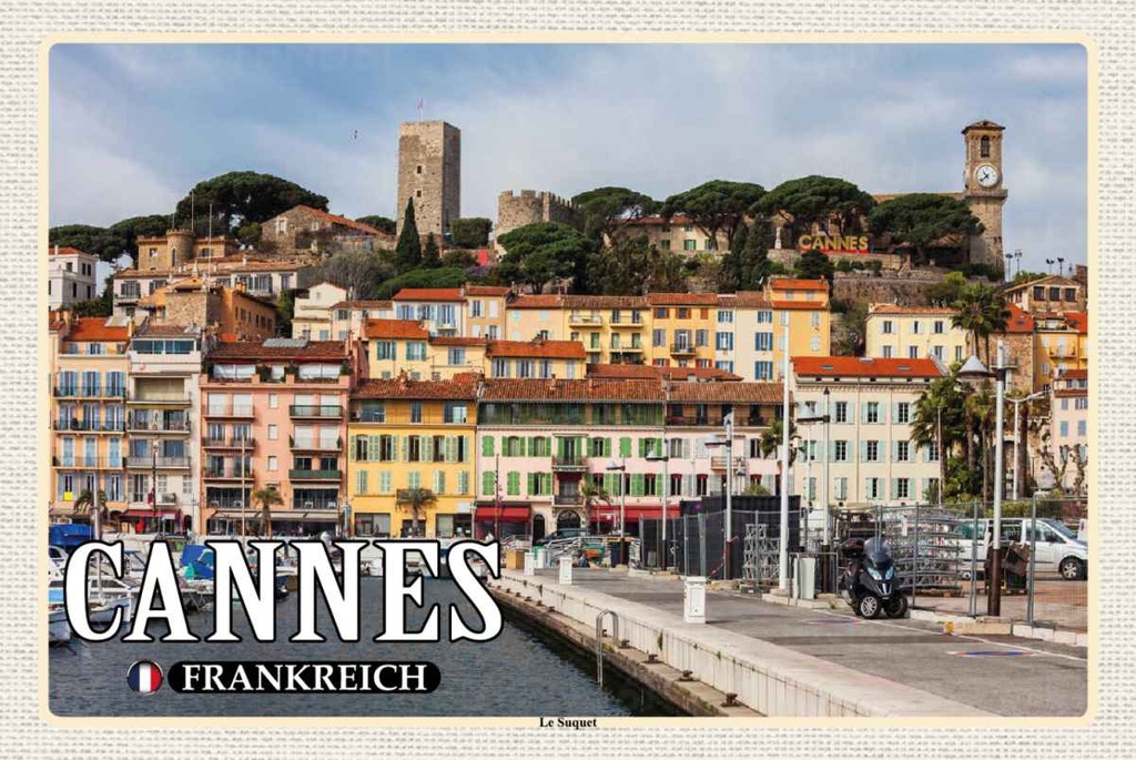 Holzschild 20x30 cm Cannes Frankreich Le Suquet Stadtviertel Bildmotiv Reisemotiv Europa