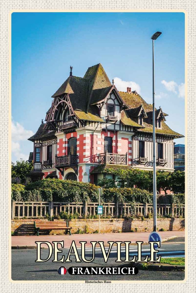 Holzschild 30x20 cm Deauville Frankreich Historisches Haus Bildmotiv Reisemotiv Europa