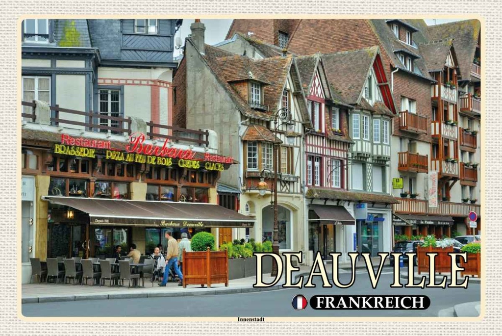 Holzschild 20x30 cm Deauville Frankreich Innenstadt Pizzeria Bildmotiv Reisemotiv Europa