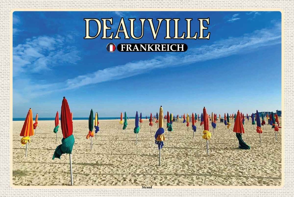 Holzschild 20x30 cm Deauville Frankreich Strand Meer Bildmotiv Reisemotiv Europa