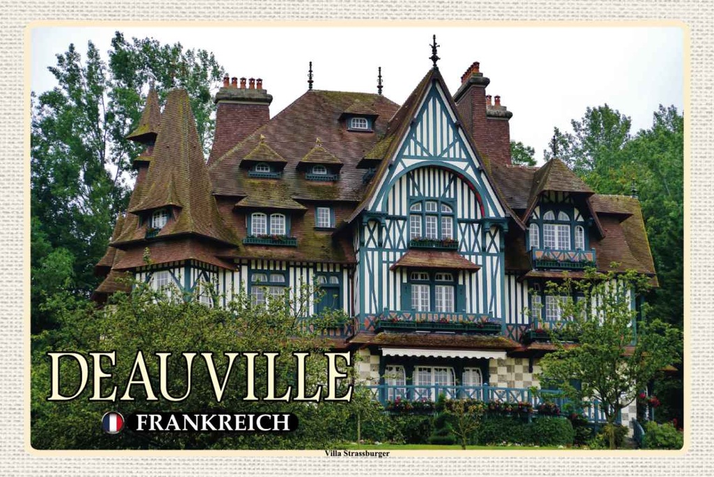 Holzschild 20x30 cm Deauville Frankreich Villa Strassburger Bildmotiv Reisemotiv Europa
