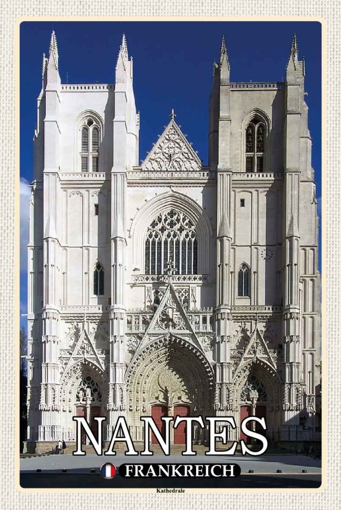Holzschild 30x20 cm Nantes Frankreich Kathedrale Straße Stadt