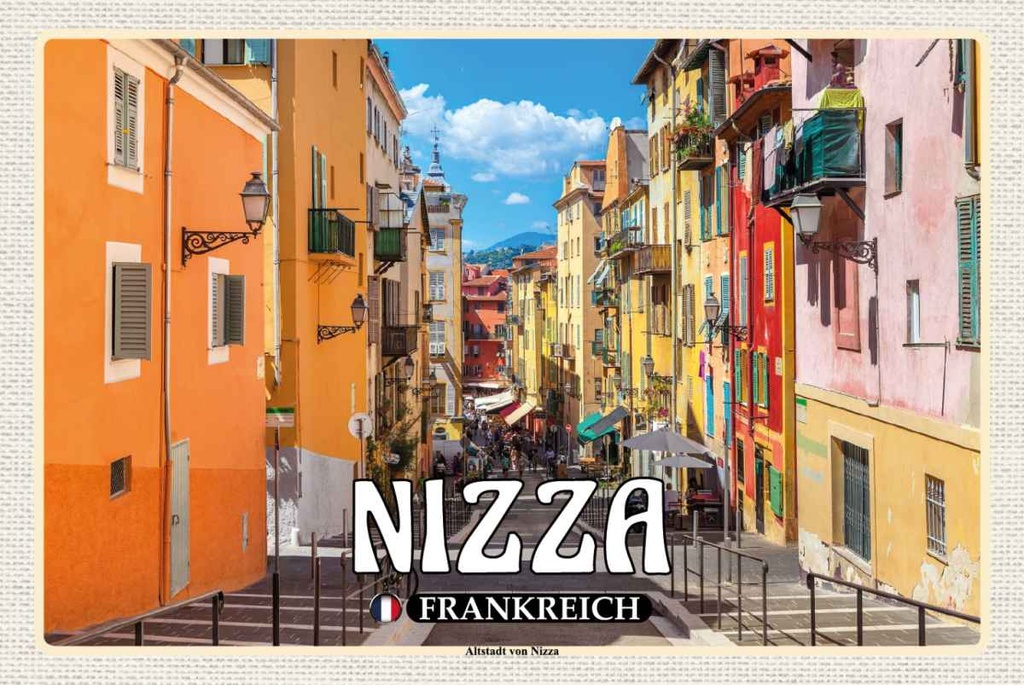 Holzschild 20x30 cm Nizza Frankreich Altstadt von Bildmotiv Reisemotiv Europa