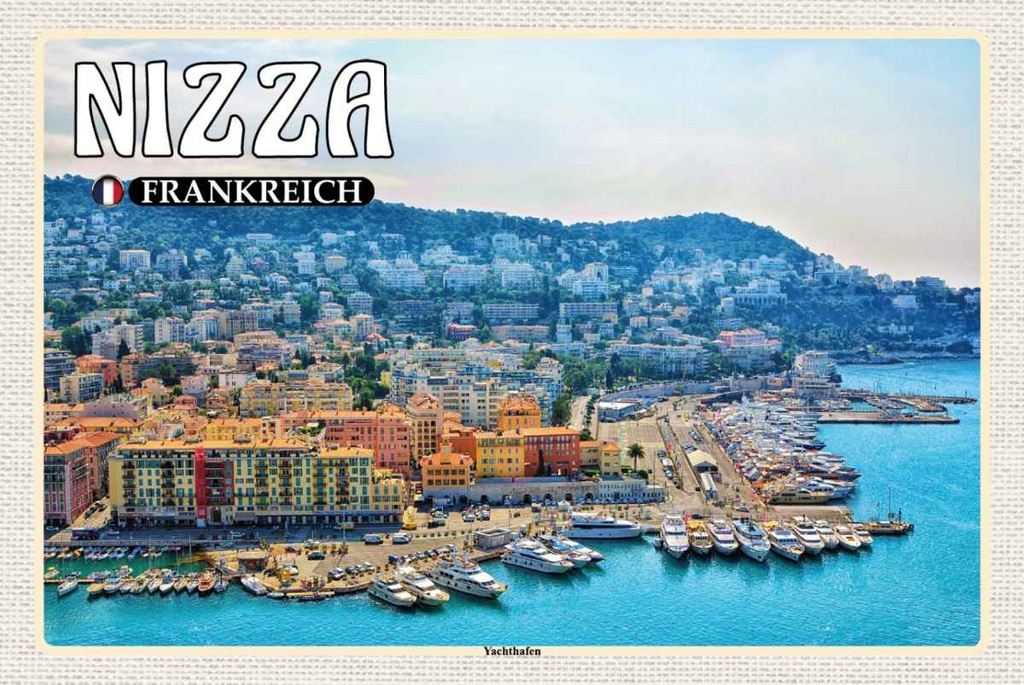 Holzschild 20x30 cm Nizza Frankreich Yachthafen Straße Stadt