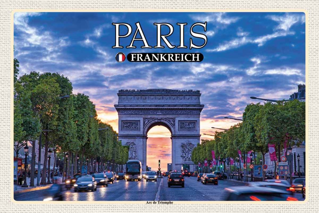 Holzschild 20x30 cm Paris Frankreich Arc de Triomphe Bildmotiv Reisemotiv Europa