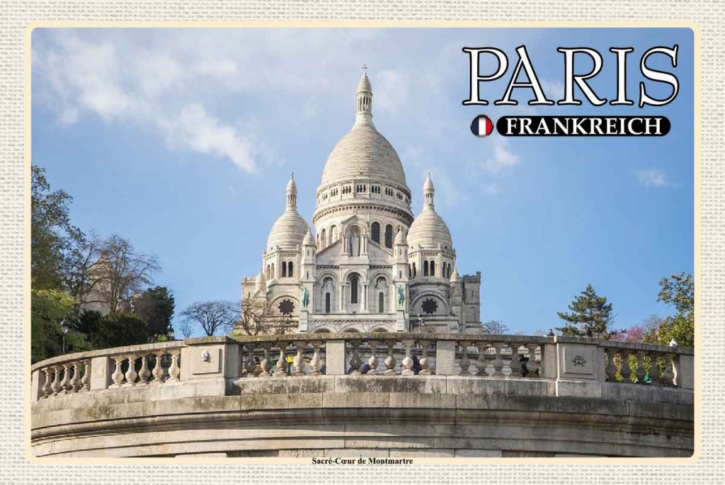Holzschild 20x30 cm Paris Frankreich Sacré-Coeur de Montmartre Bildmotiv Reisemotiv Europa