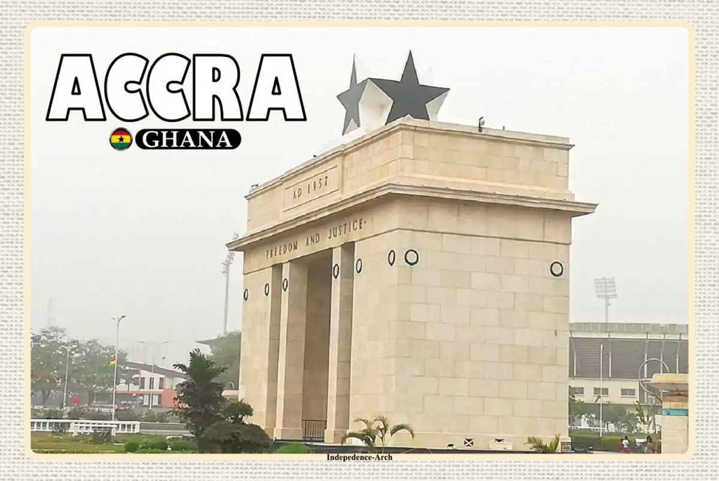 Holzschild 20x30 cm Accra Ghana Independence-Arche Bildmotiv Reisemotiv Abenteuer Reisen