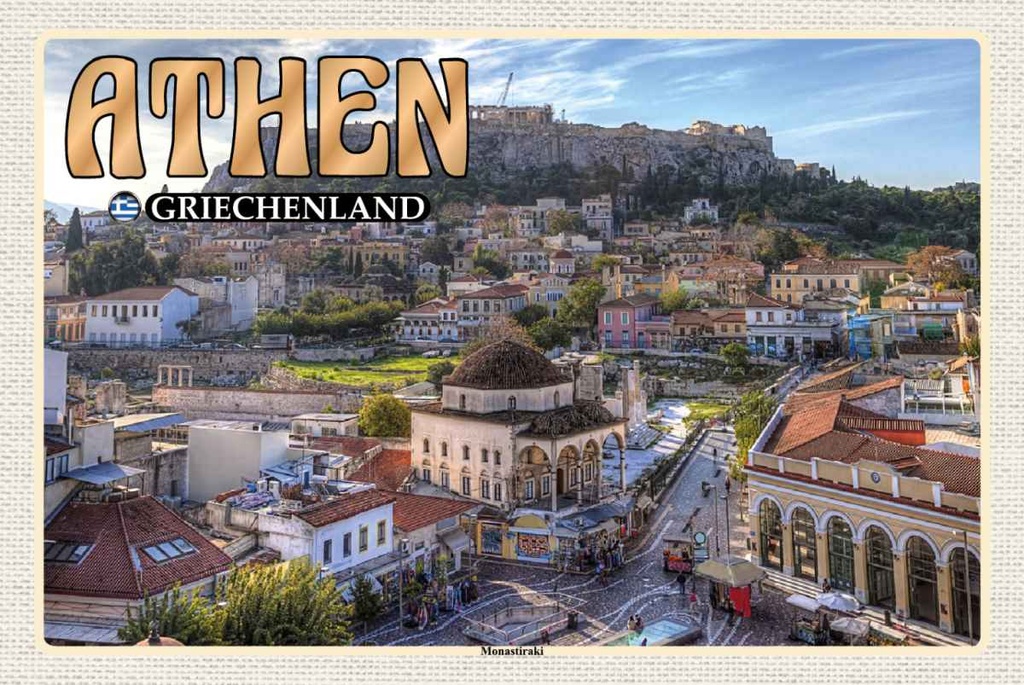 Holzschild 20x30 cm Athen Griechenland Monastiraki Bildmotiv Reisemotiv Abenteuer Reisen