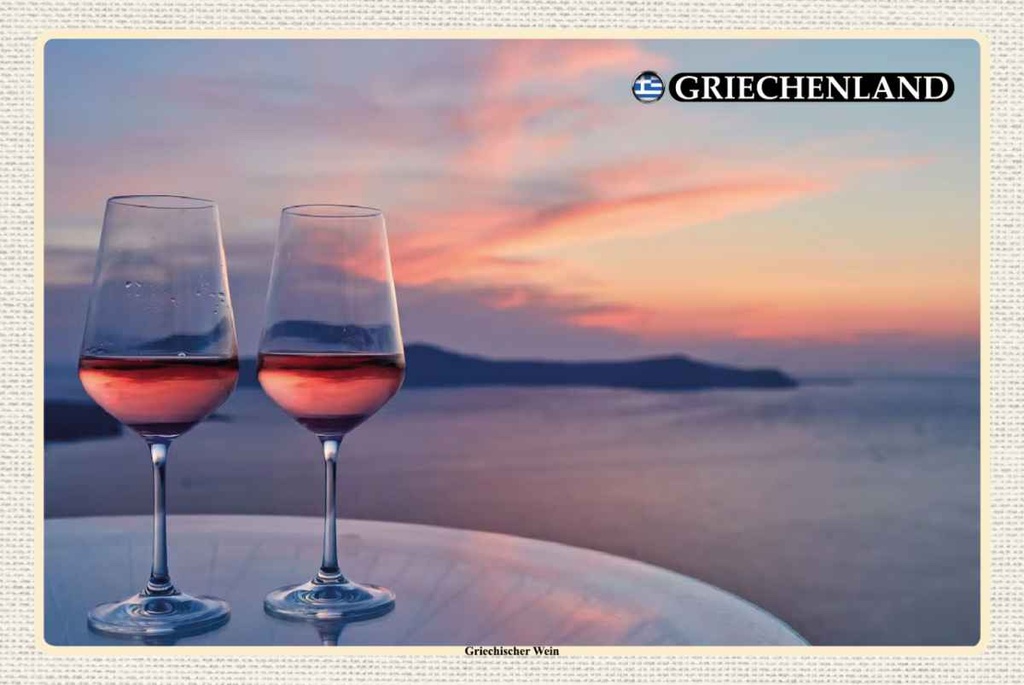 Holzschild 20x30 cm Griechenland Griechischer Wein Bildmotiv Reisemotiv Essen Trinken