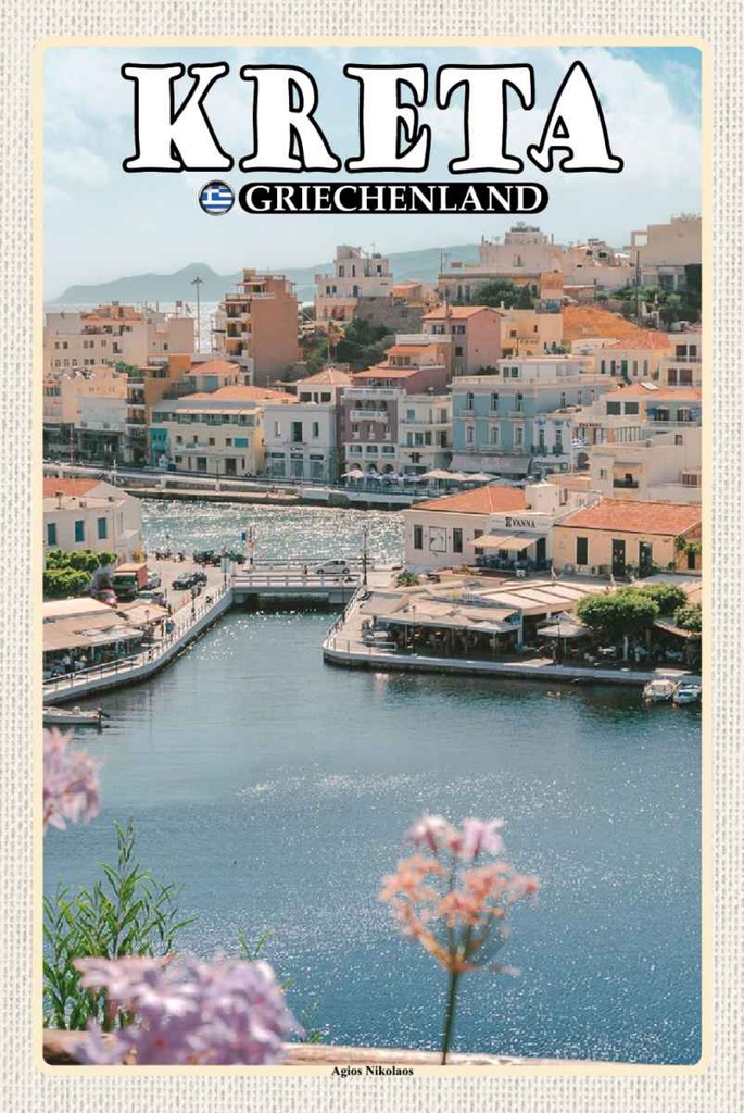 Holzschild 30x20 cm Kreta Griechenland Agios Nilolaos Bildmotiv Reisemotiv Europa
