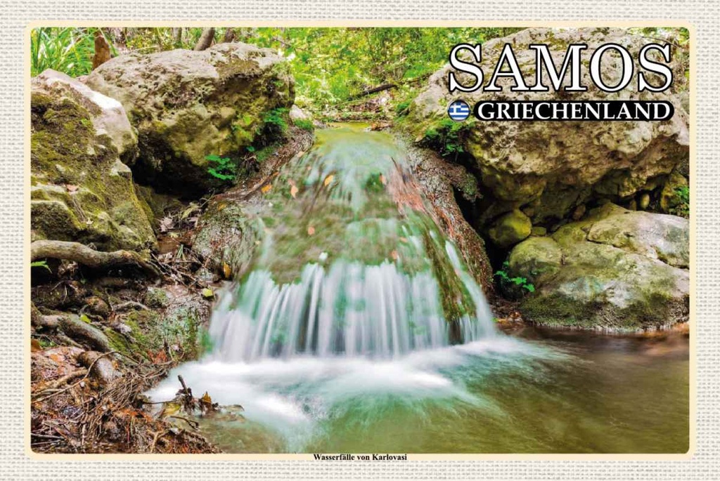 Holzschild 20x30 cm Samos Griechenland Wasserfälle Karlovasi Bildmotiv Reisemotiv Europa