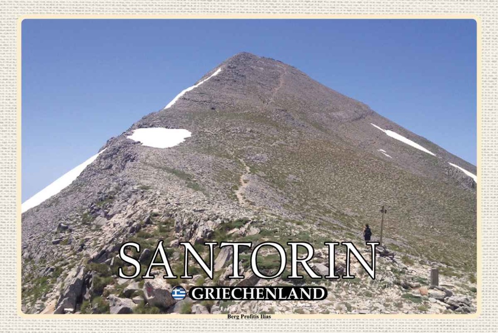 Holzschild 20x30 cm Santorin Griechenland Berg Profitis Ilias Bildmotiv Reisemotiv Europa