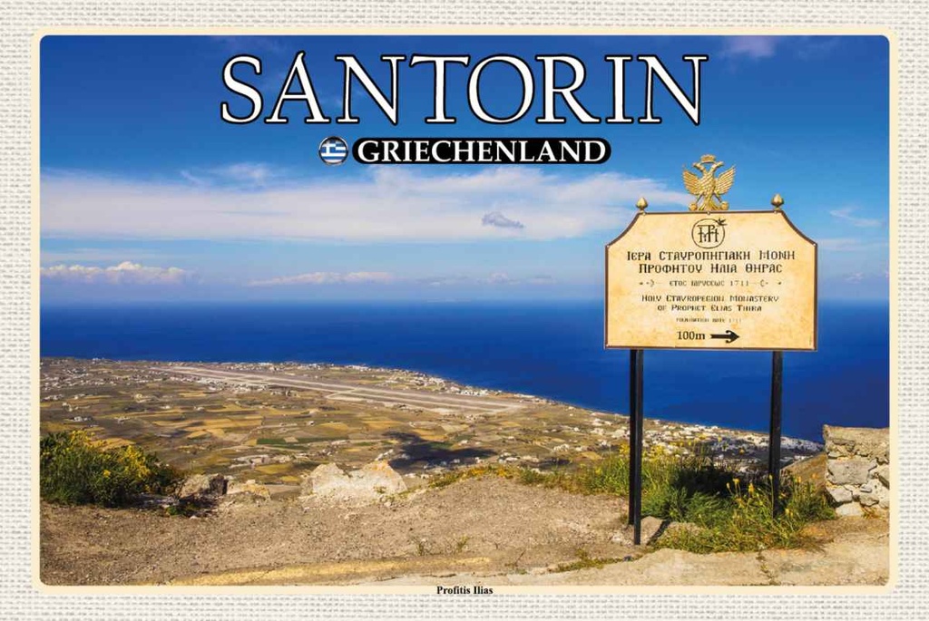 Holzschild 20x30 cm Santorin Griechenland Profitis Ilias Bildmotiv Reisemotiv Europa