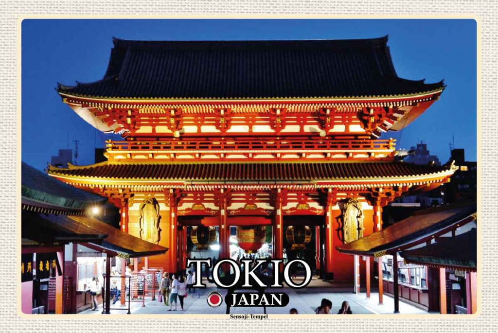 Holzschild 20x30 cm Tokio Japan Sensoji-Tempel Bildmotiv Reisemotiv Straße Stadt
