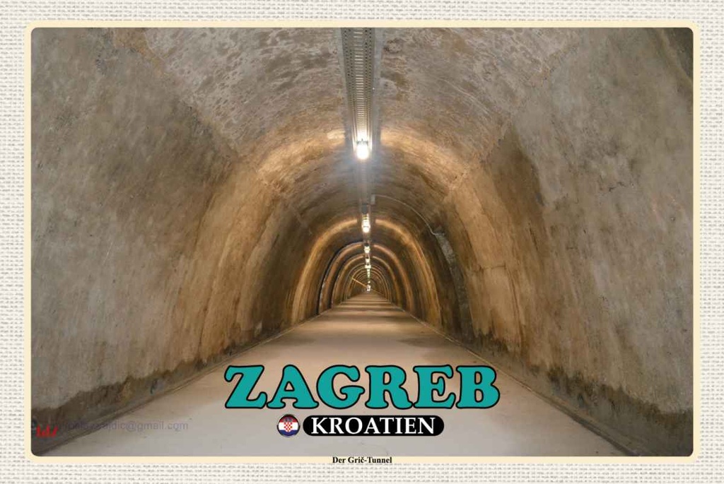 Holzschild 20x30 cm Zagreb Kroatien Der Gric-Tunnel Bildmotiv Reisemotiv Europa