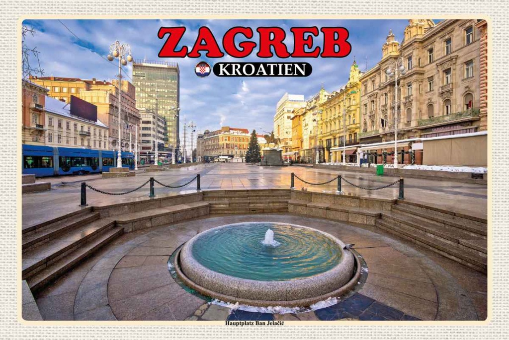 Holzschild 20x30 cm Zagreb Kroatien Hauptplatz Ban Jelacic Bildmotiv Reisemotiv Europa
