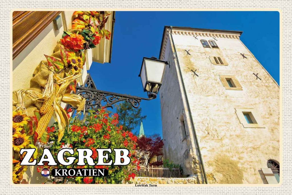 Holzschild 20x30 cm Zagreb Kroatien Lotrscak Turm Wachturm Bildmotiv Reisemotiv Europa