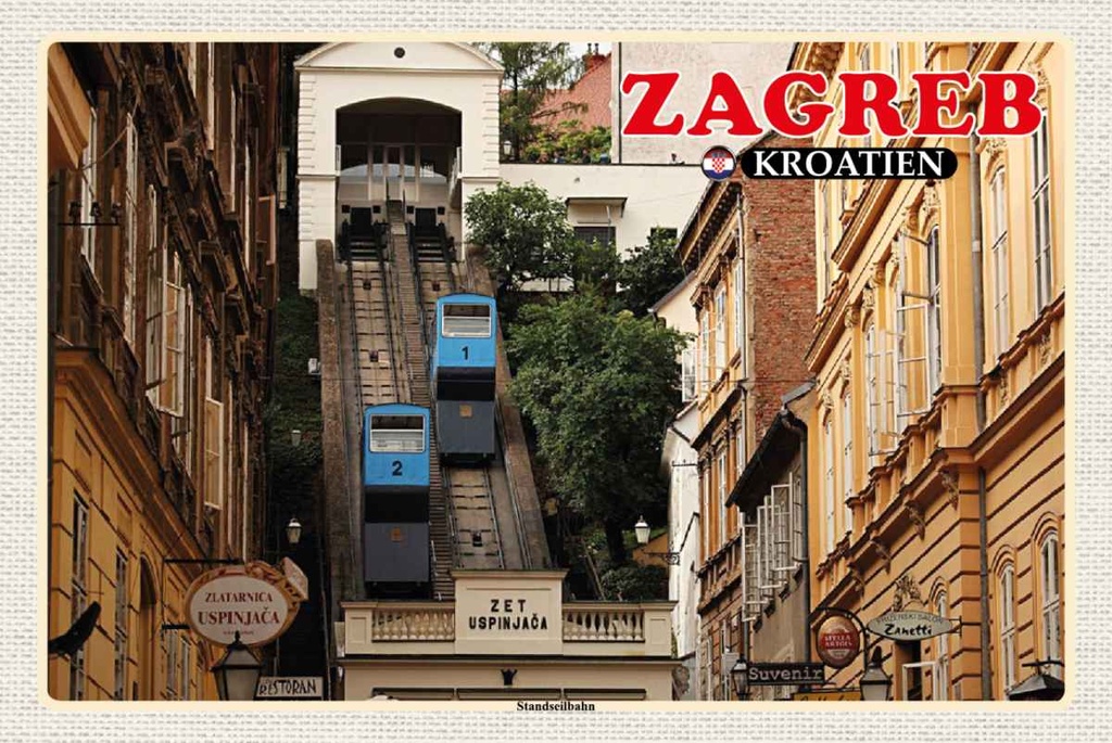 Holzschild 20x30 cm Zagreb Kroatien Standseilbahn Uspinjaca Bildmotiv Reisemotiv Europa