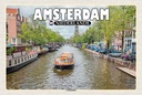 Holzschild 20x30 cm Amsterdam Niederlande Grachtenfahrt Fluss Bildmotiv Reisemotiv Abenteuer Reisen