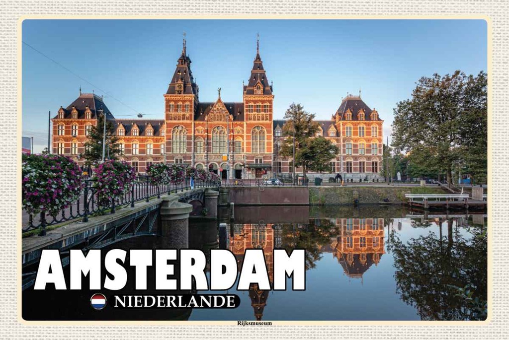 Holzschild 20x30 cm Amsterdam Niederlande Rijksmuseum Bildmotiv Reisemotiv Abenteuer Reisen
