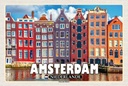Holzschild 20x30 cm Amsterdam Niederlande Tanzende Häuser Bildmotiv Reisemotiv Abenteuer Reisen