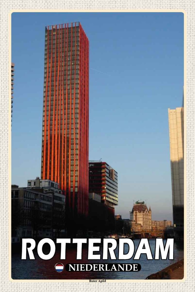 Holzschild 30x20 cm Rotterdam Niederlande Roter Apfel Bildmotiv Reisemotiv Europa