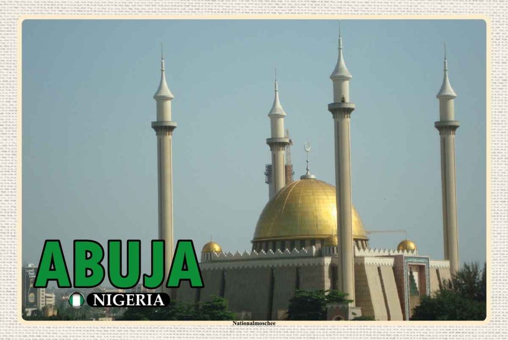 Holzschild 20x30 cm Abuja Nigeria Nationalmoschee Bildmotiv Reisemotiv Urlaub
