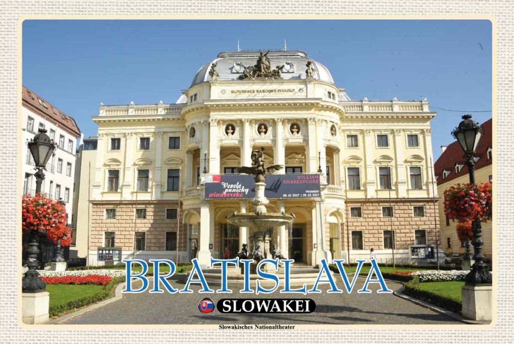 Holzschild 20x30 cm Bratislava Slowakei Slowakisches Theater Bildmotiv Reisemotiv Europa