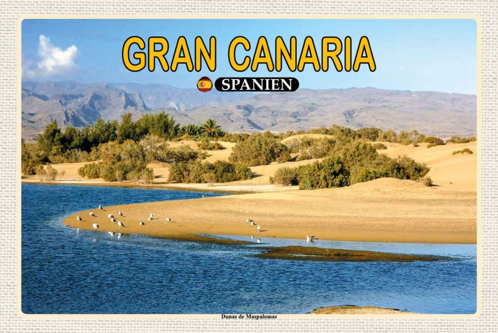 Holzschild 20x30 cm Gran Canaria Spanien Dunas de Maspalomas Bildmotiv Reisemotiv Europa