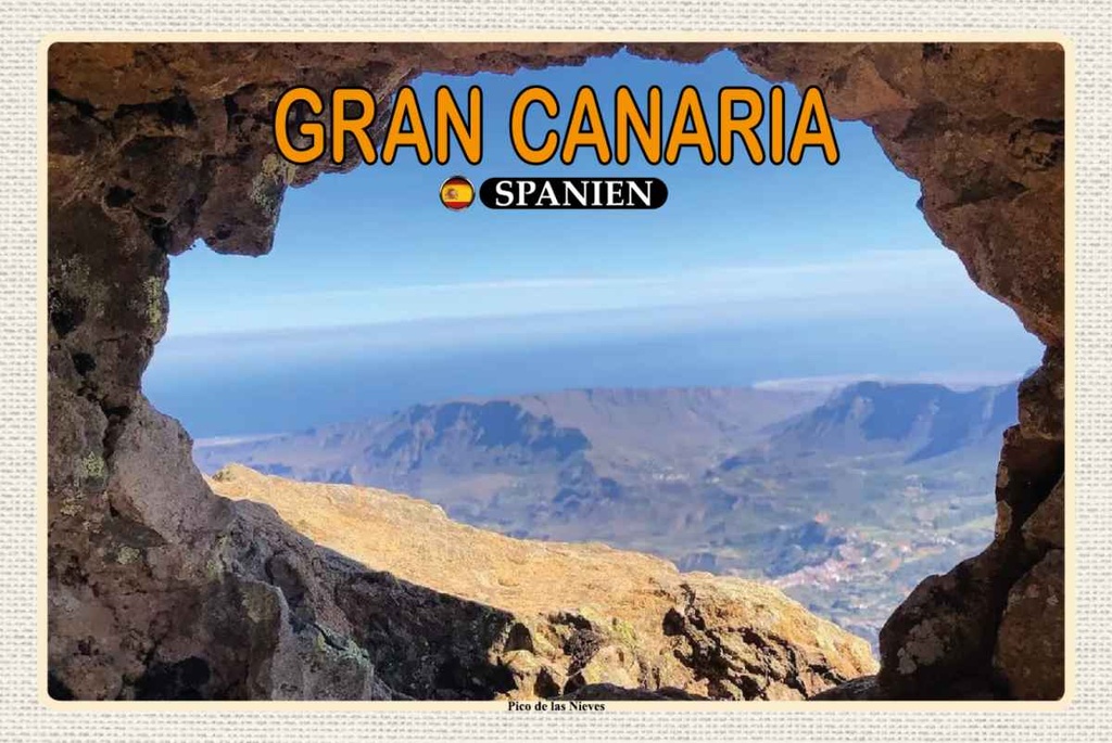 Holzschild 20x30 cm Gran Canaria Spanien Pico de Nieves Berg Bildmotiv Reisemotiv Europa