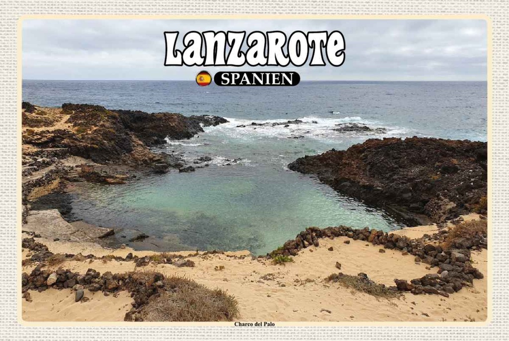 Holzschild 20x30 cm Lanzarote Spanien Charco del Palo Ort Bildmotiv Reisemotiv Europa