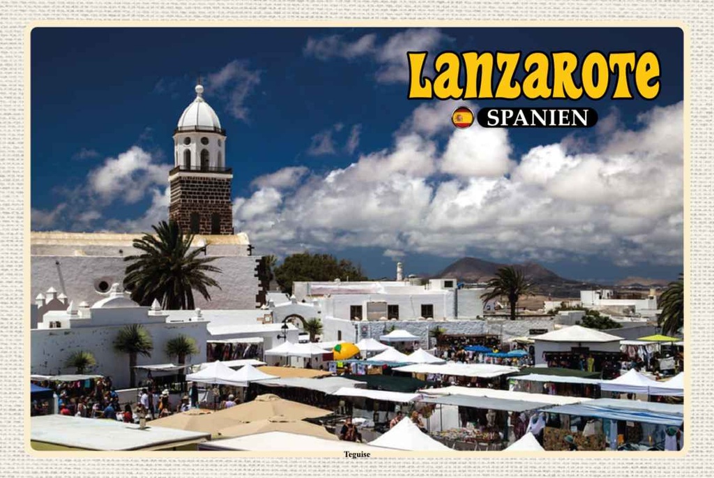Holzschild 20x30 cm Lanzarote Spanien Teguise Stadt Kirche Bildmotiv Reisemotiv Europa