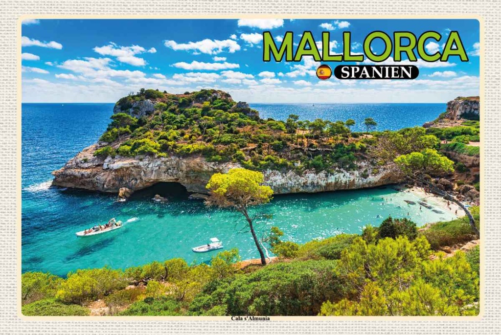 Holzschild 20x30 cm Mallorca Spanien Cala s'Almunia Bucht Bildmotiv Reisemotiv Europa