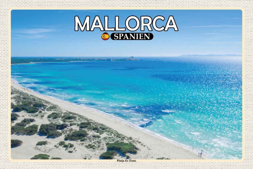 Holzschild 20x30 cm Mallorca Spanien Platja Es Trenc Meer Bildmotiv Reisemotiv Europa