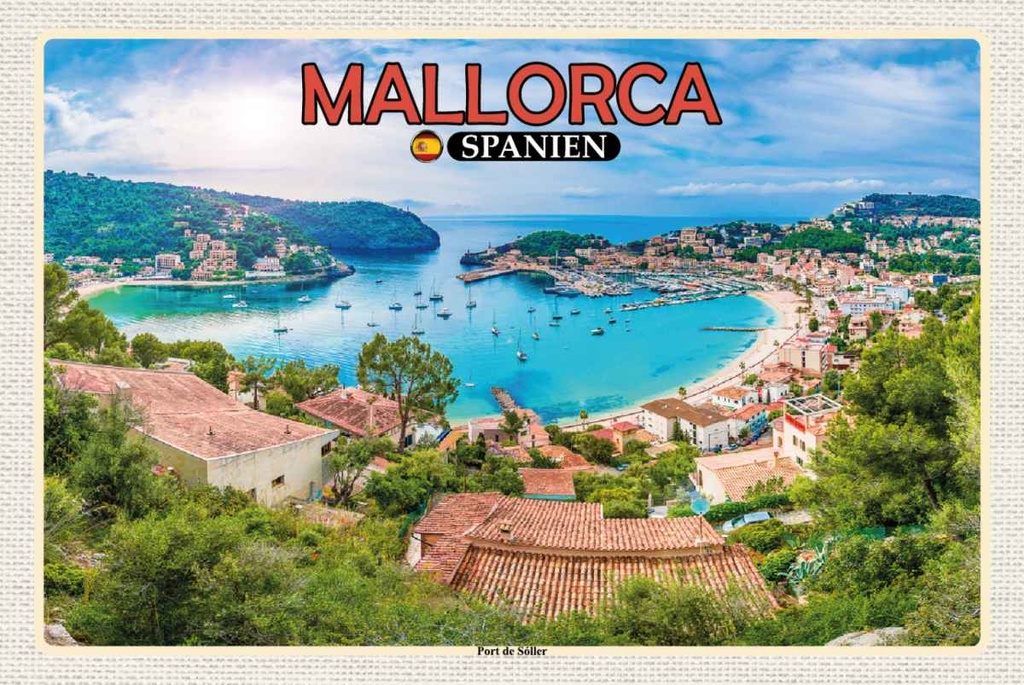 Holzschild 20x30 cm Mallorca Spanien Port de Sóller Bildmotiv Reisemotiv Europa