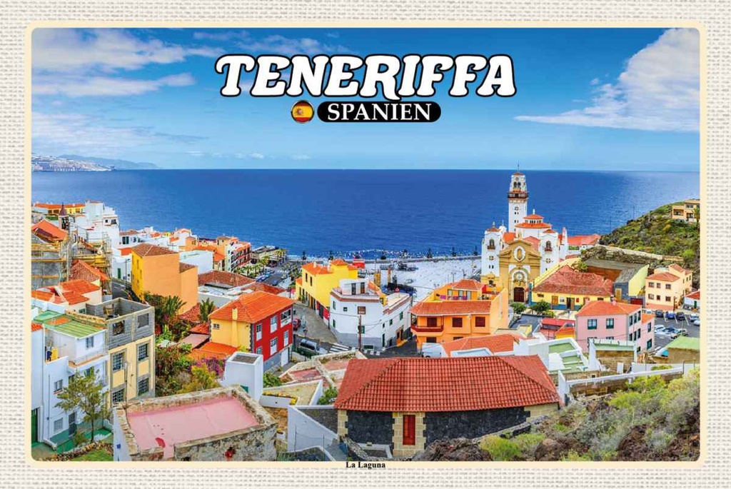 Holzschild 20x30 cm Teneriffa Spanien La Laguna Meer Stadt Bildmotiv Reisemotiv Europa