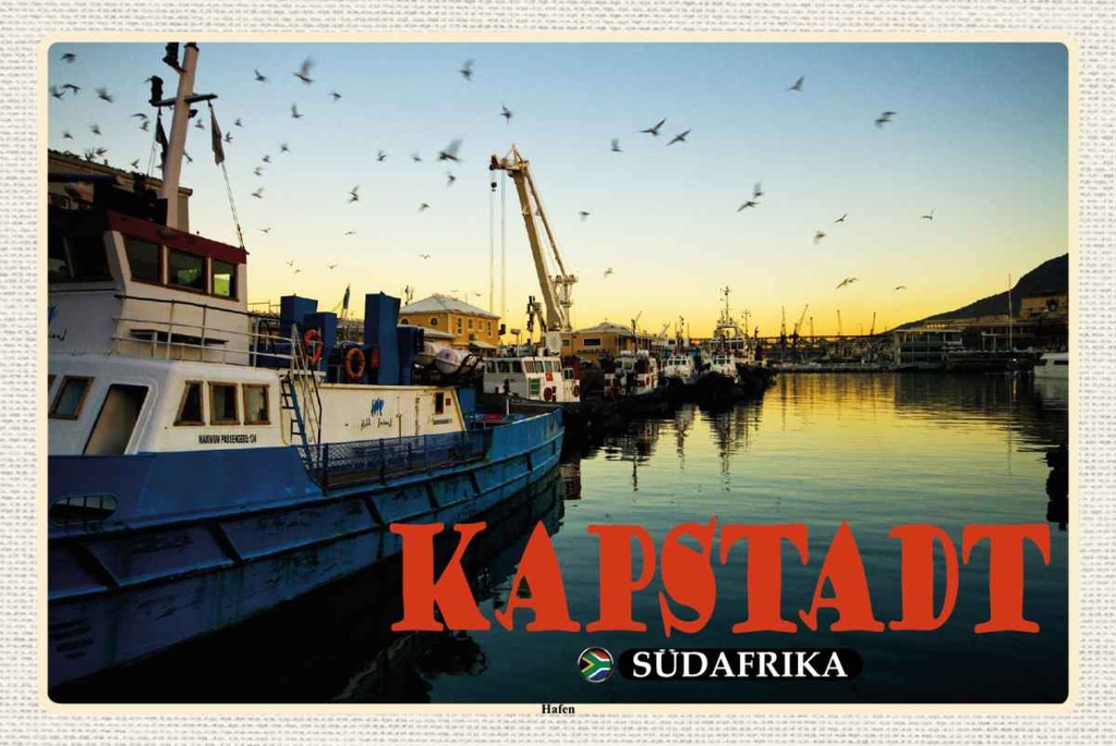 Holzschild 20x30 cm Kapstadt Südafrika Hafen Meer Boote Bildmotiv Reisemotiv Abenteuer Reisen