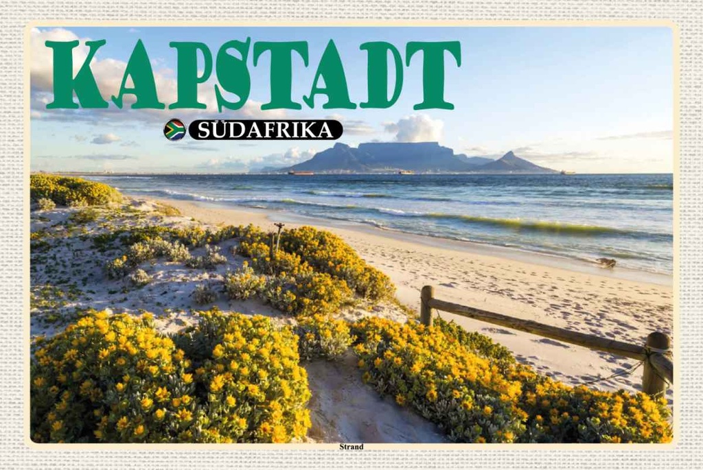 Holzschild 20x30 cm Kapstadt Südafrika Strand Meer Berge Bildmotiv Reisemotiv Abenteuer Reisen