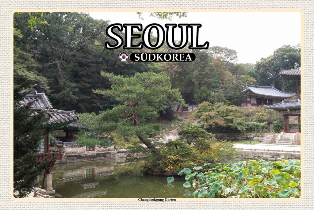 Holzschild 20x30 cm Seoul Südkorea Changdeokgung Garten Bildmotiv Reisemotiv Abenteuer Reisen