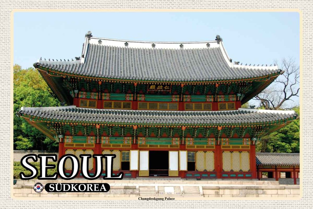 Holzschild 20x30 cm Seoul Südkorea Changdeokgung Palace Bildmotiv Reisemotiv Abenteuer Reisen