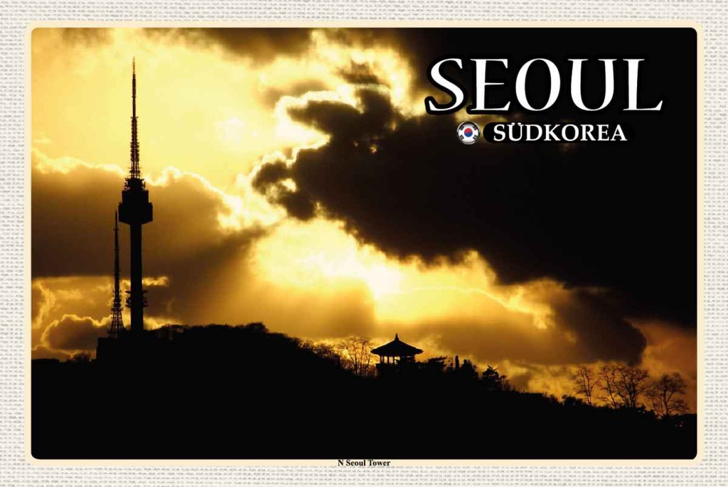 Holzschild 20x30 cm Seoul Südkorea N Tower Fernsehturm Bildmotiv Reisemotiv Abenteuer Reisen