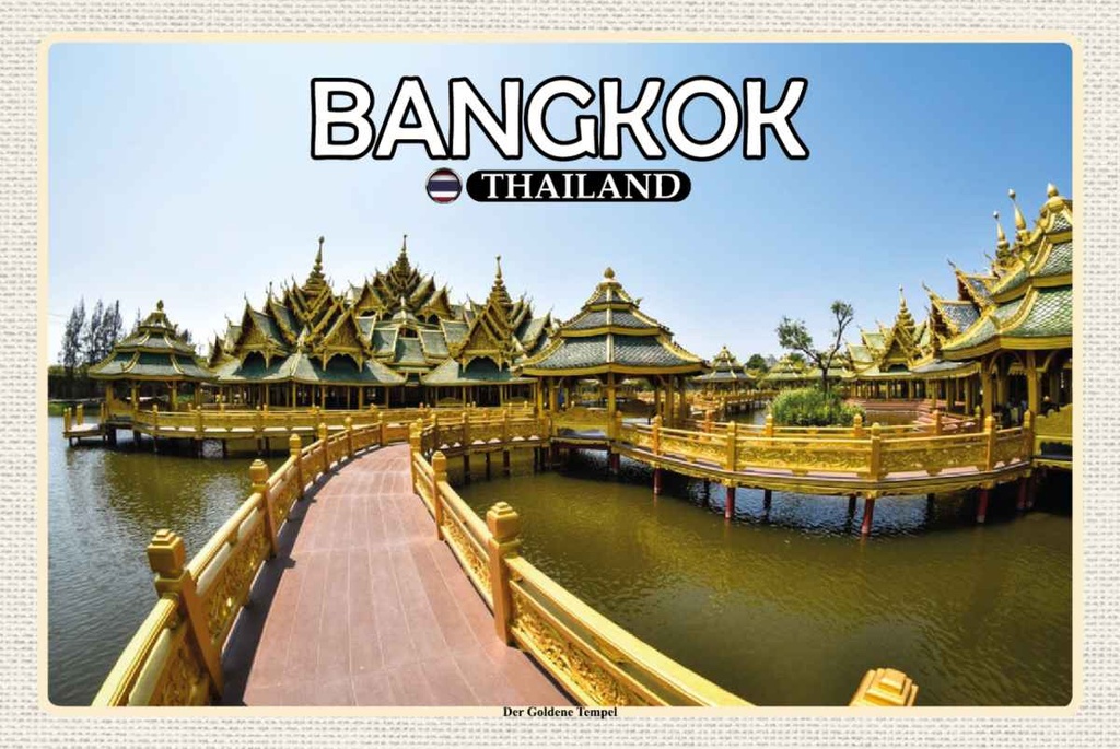 Holzschild 20x30 cm Bangkok Thailand Der Goldene Tempel Bildmotiv Reisemotiv Abenteuer Reisen