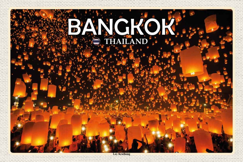 Holzschild 20x30 cm Bangkok Thailand Loy Krathong Lichterfest Bildmotiv Reisemotiv Abenteuer Reisen